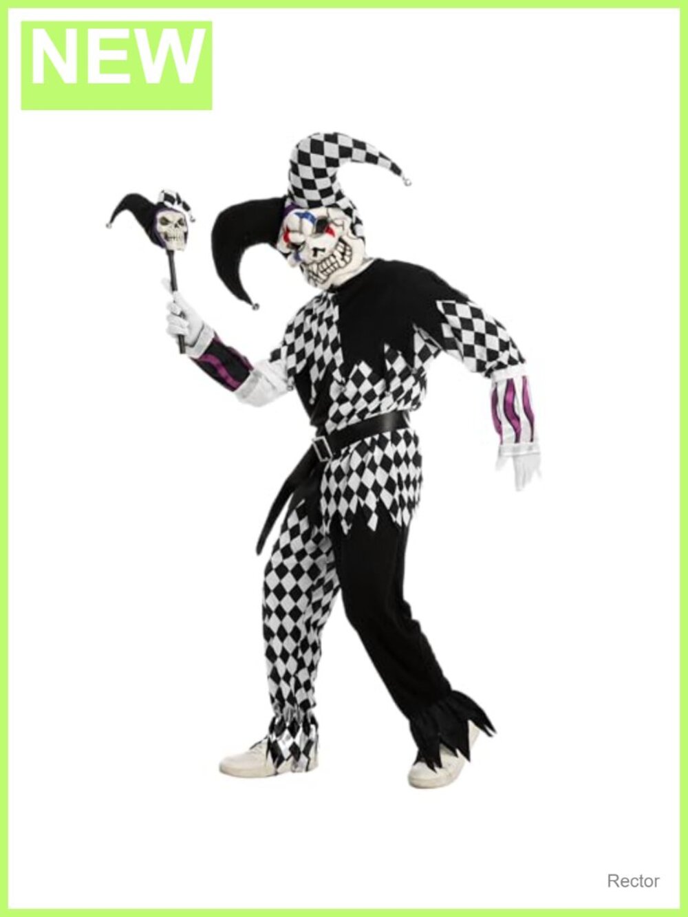 Kids Halloween Clown Costume Jester Top Pants Mask Cane 100% Polyester